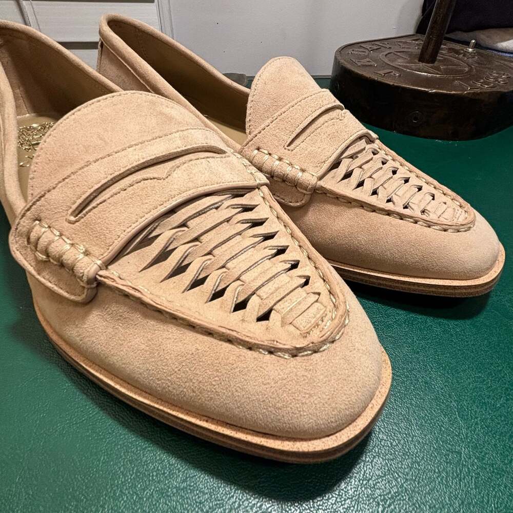 Vince Camuto Caylas Woven Suede Penny Loafers in Beige Sz 8 W - Picture 10 of 16